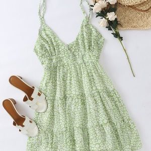 Shein Green Ditsy Floral Cami Sundress